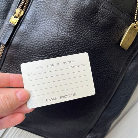 VTG Evan-Picone Black Leather Tote Bag Full Grain Brass Hang Tag Multi Pocket Pu - Picture 13 of 13